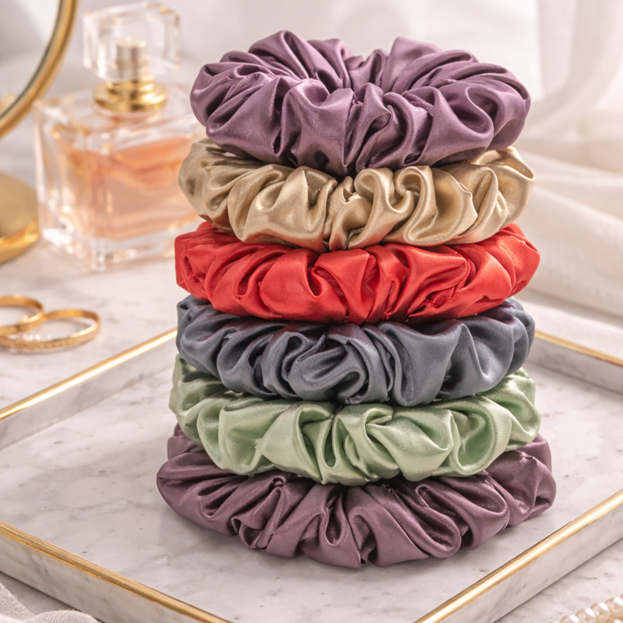 Premium Satin Scrunchies Set ( Pack of 6)